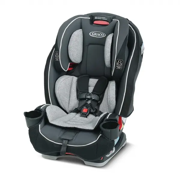 A car seat that is black and gray