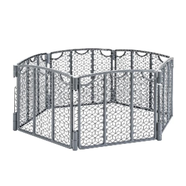 A large metal fence with many panels.